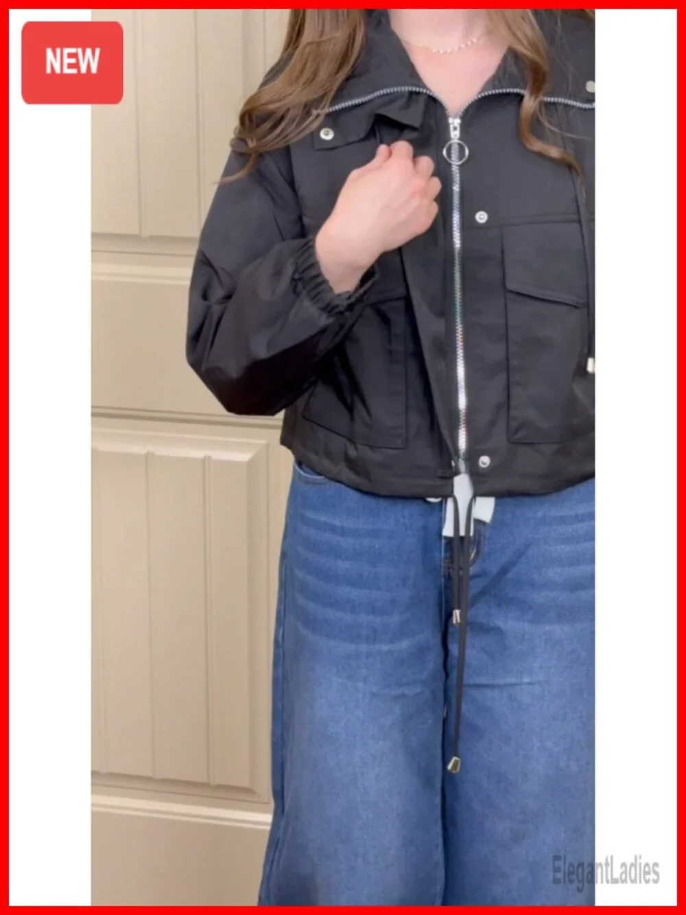 Women's Cropped Zip Up Utility Anorak Jacket Lightweight Oversized Casual